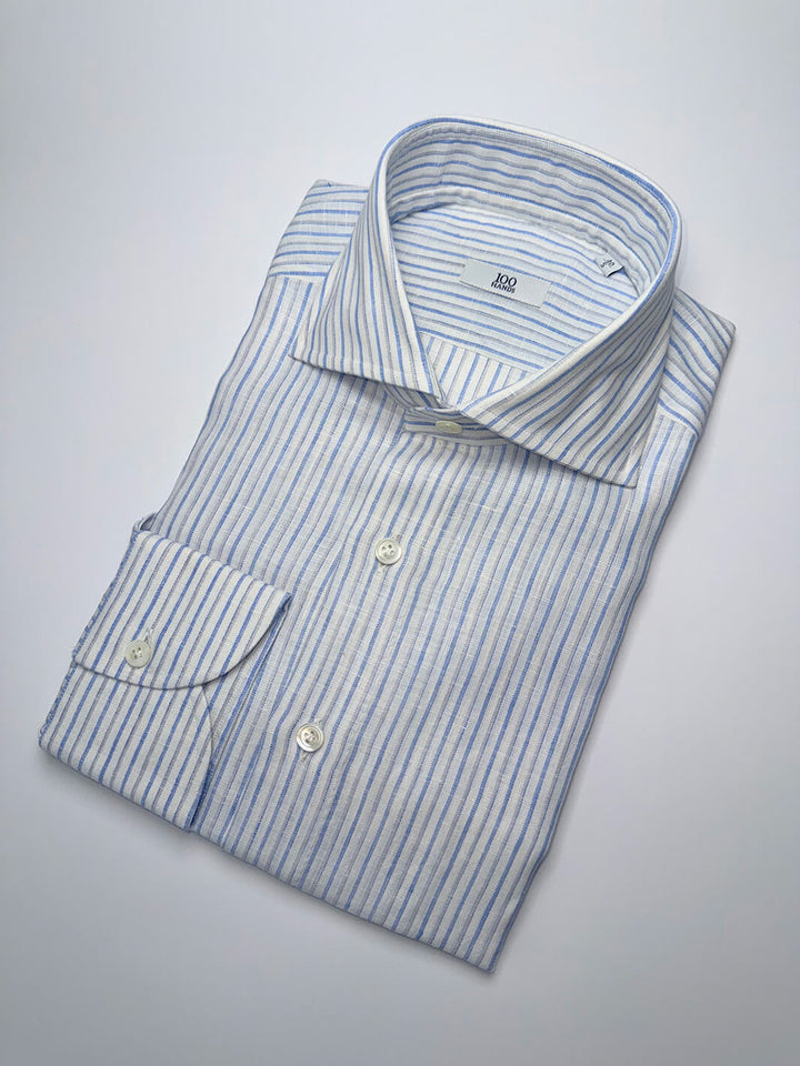 Striped Linen Oxford Shirt - Blue & Grey