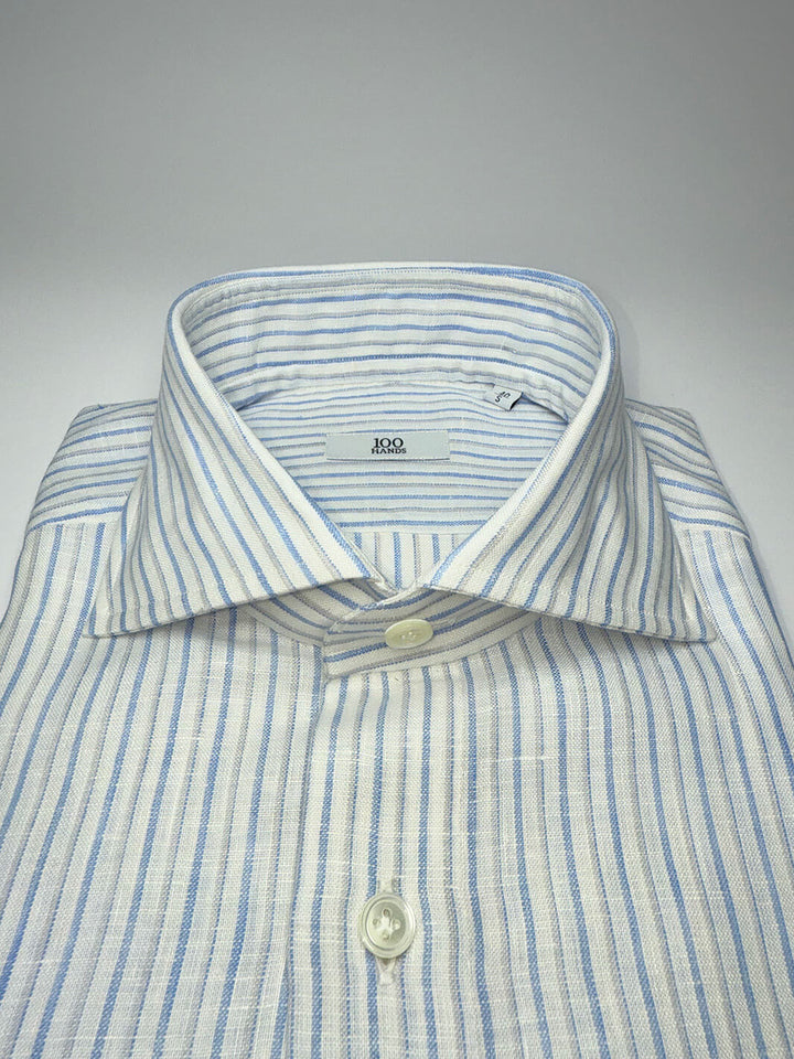 Striped Linen Oxford Shirt - Blue & Grey