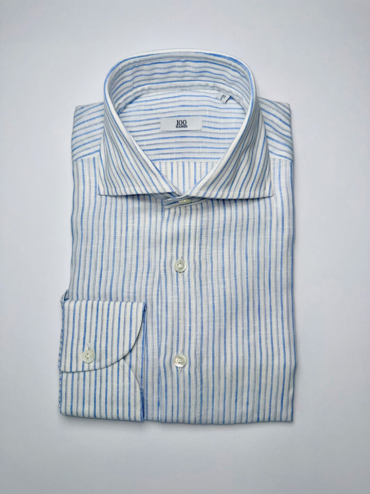 Striped Linen Oxford Shirt - Blue & Grey