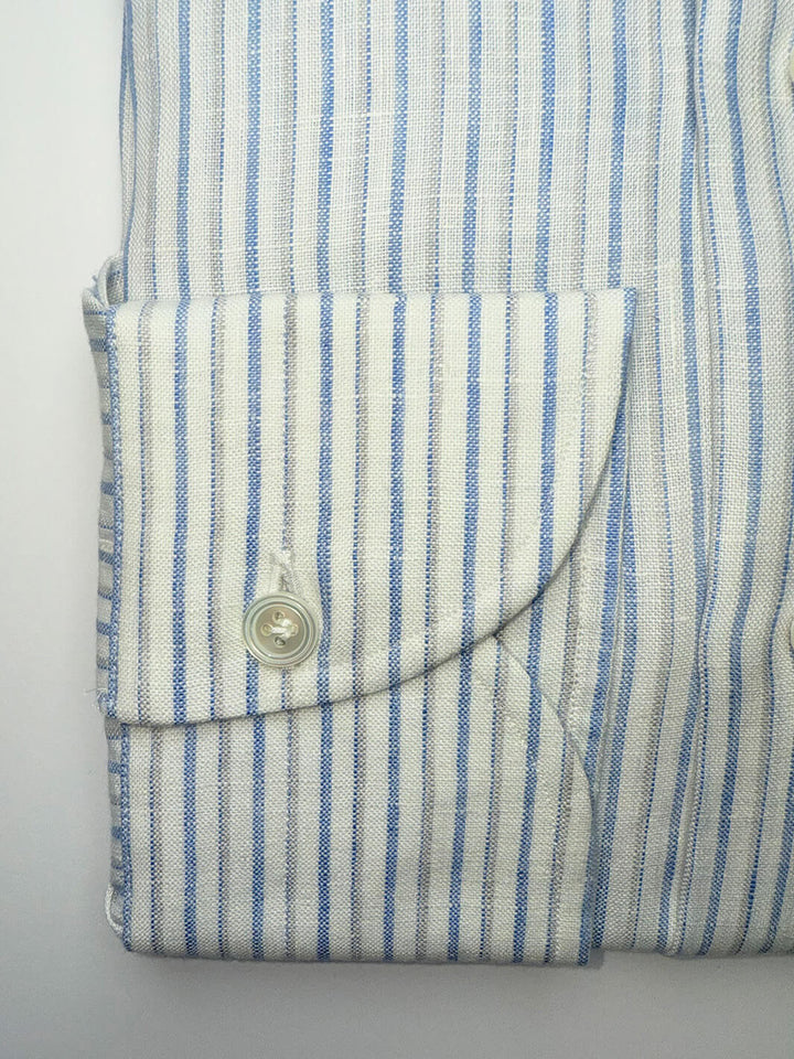 Striped Linen Oxford Shirt - Blue & Grey