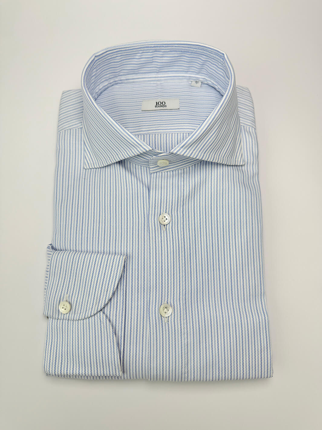Multi-Blue Striped Cotton Dress Shirt