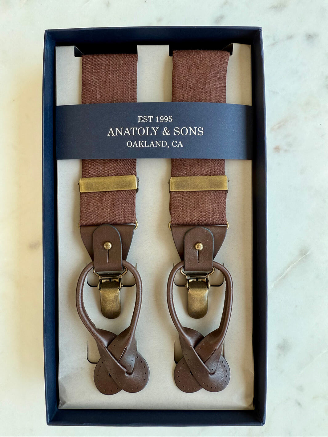 Classic Linen Suspenders - Tobacco