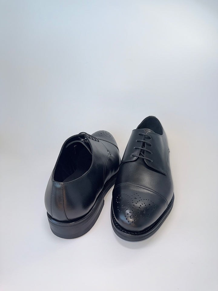 Black Medallion Cap-Toe Derby - Box Calf