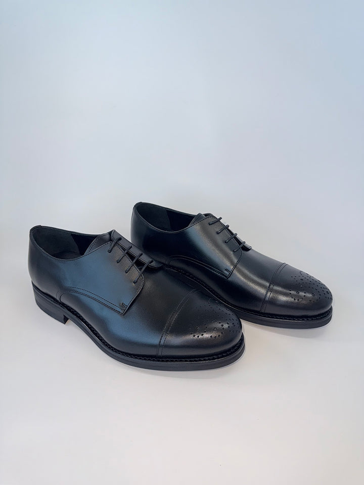 Black Medallion Cap-Toe Derby - Box Calf