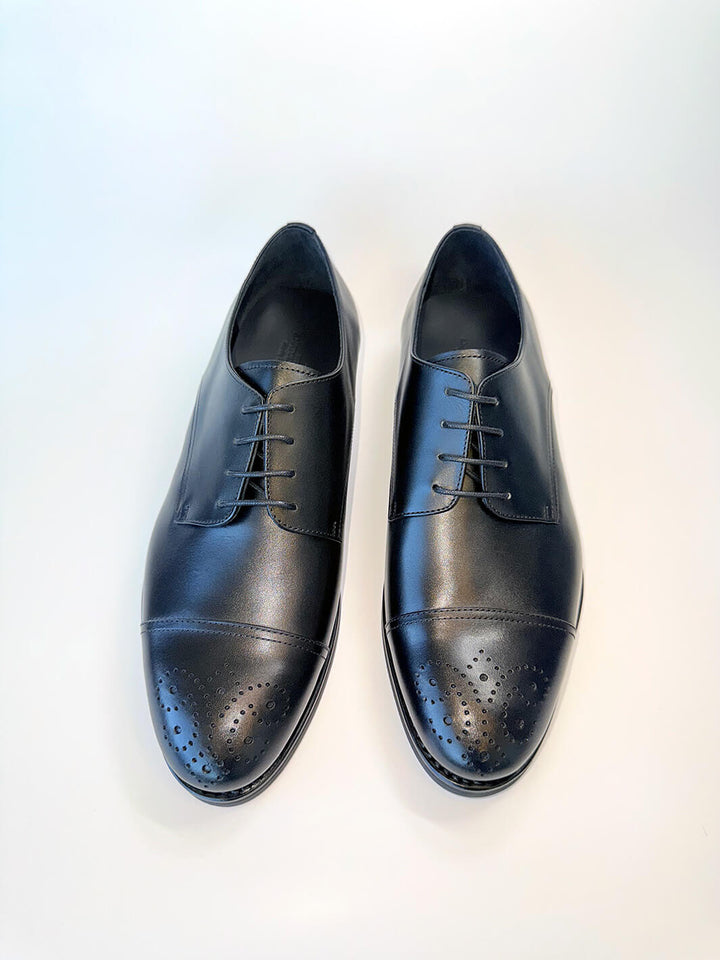 Black Medallion Cap-Toe Derby - Box Calf