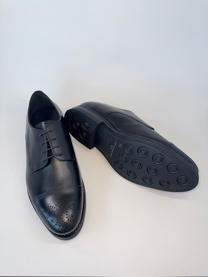 Black Medallion Cap-Toe Derby - Box Calf