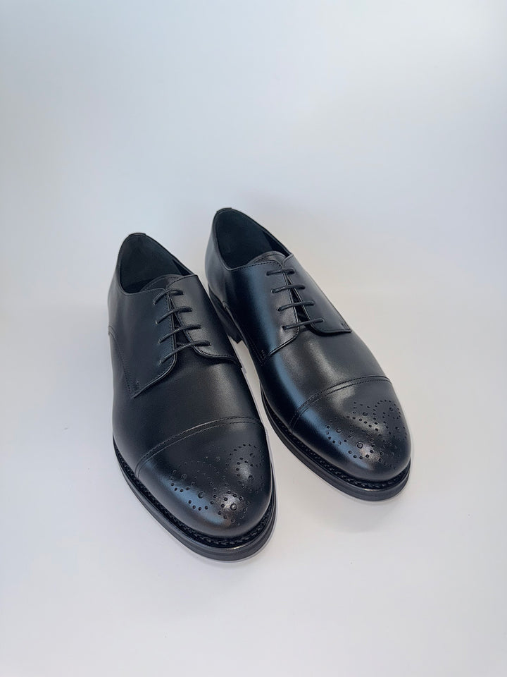 Black Medallion Cap-Toe Derby - Box Calf