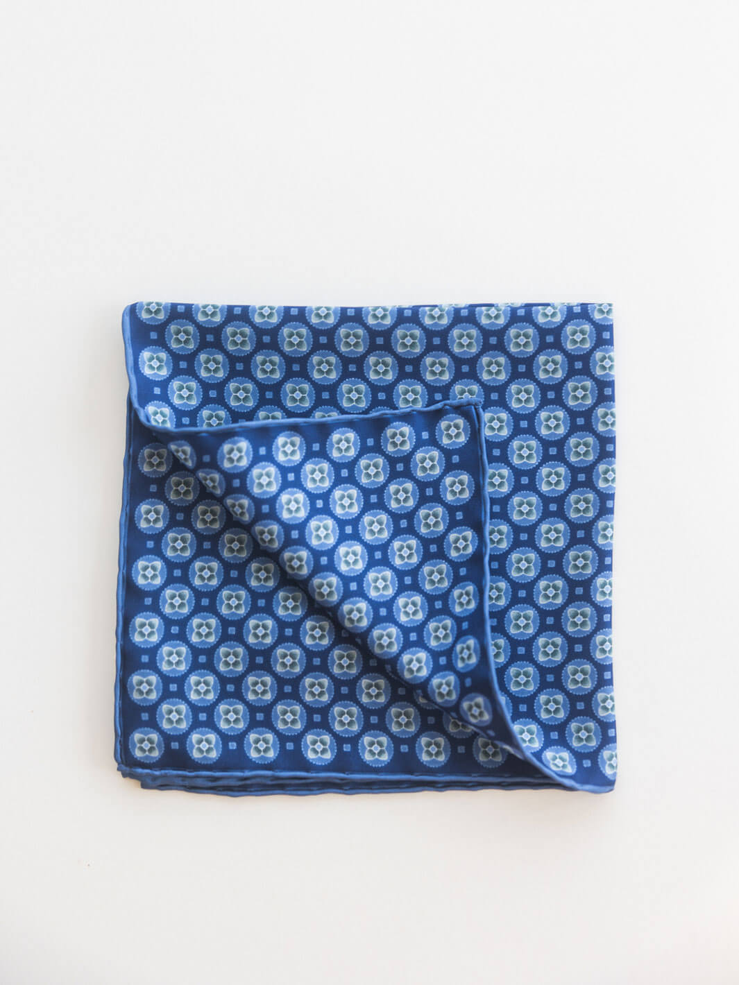 Silk Floral Medallion Pocket Square - Blue