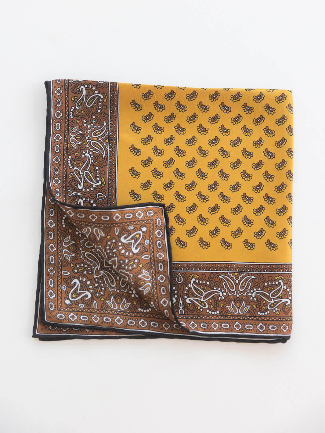 Silk Paisley Pocket Square - Brown & Gold
