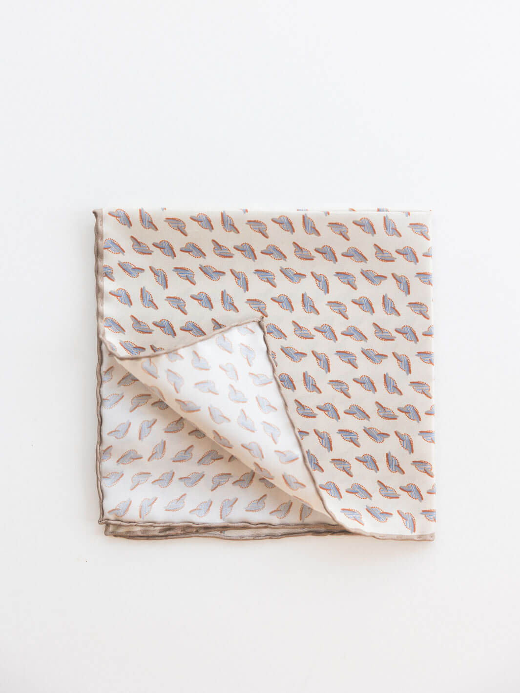 Silk Feathered Motif Pocket Square - Cream