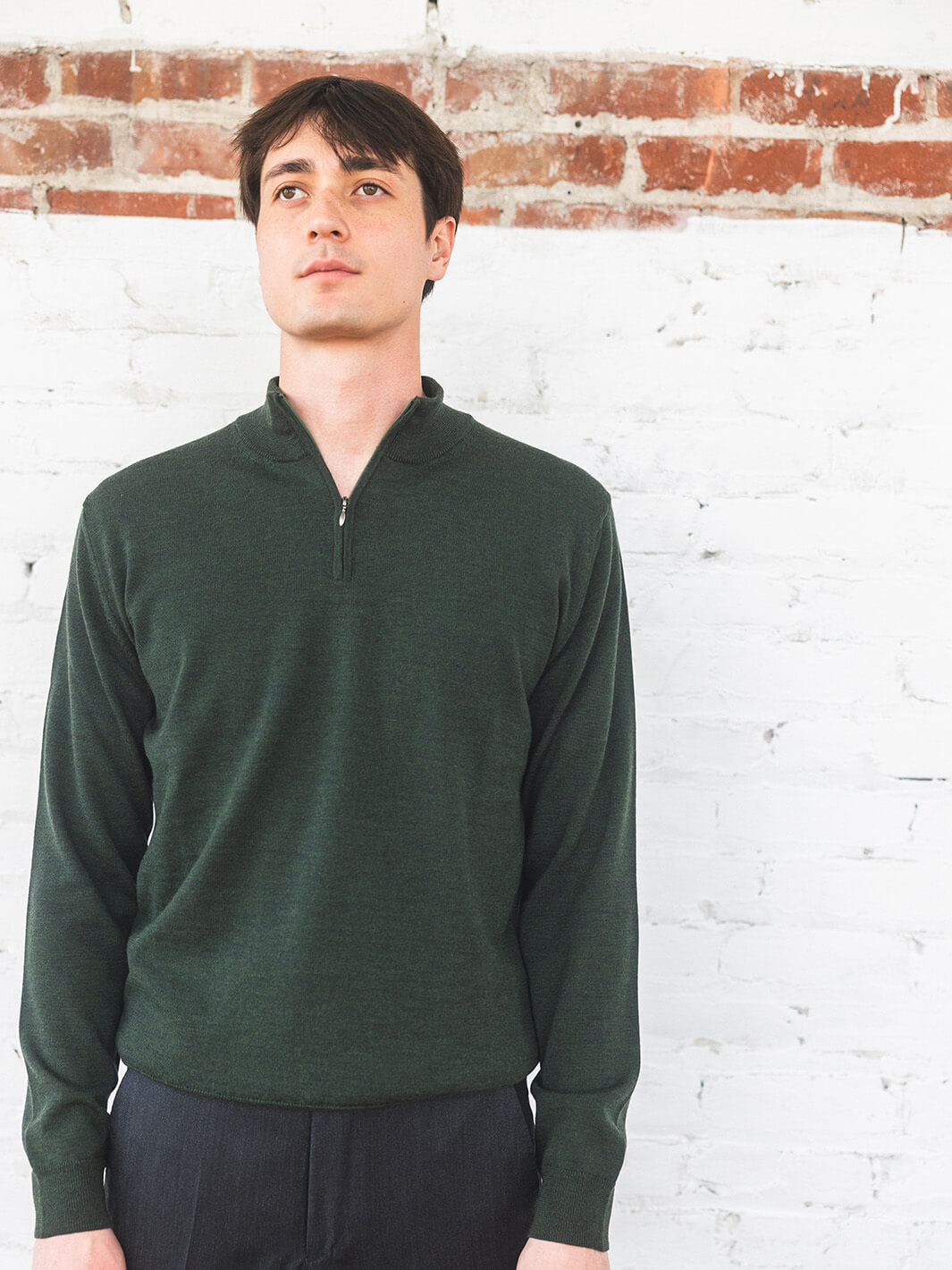 Forest Green Merino Quarter-Zip Sweater – Anatoly & Sons