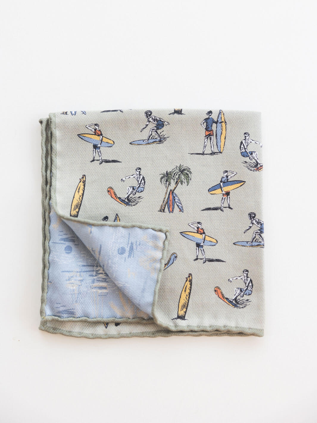 Silk Surf Motif Pocket Square - Light Grey