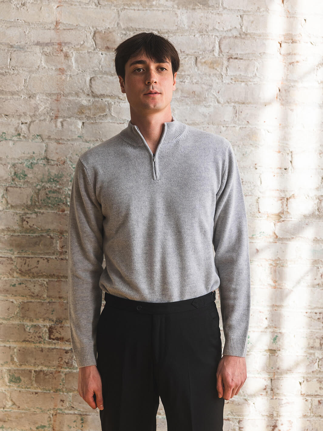Light Grey Merino Quarter-Zip Sweater – Anatoly & Sons