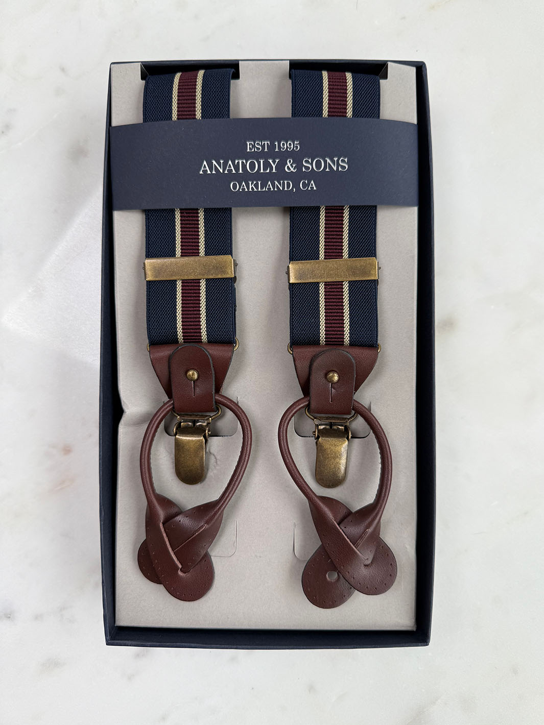 Classic Striped Suspenders - Navy & Burgundy