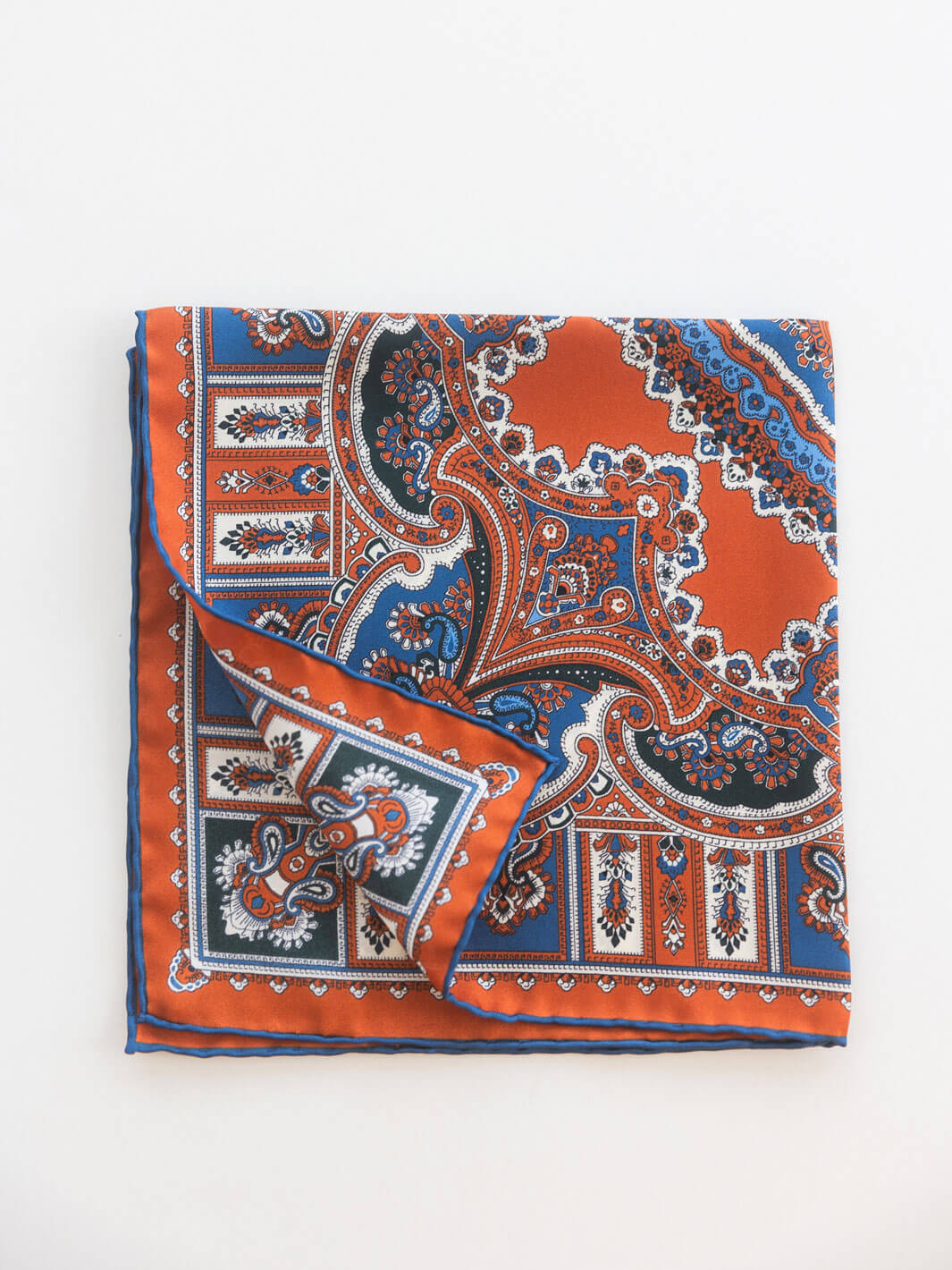 Silk Paisley Pocket Square - Terracotta & Cobalt