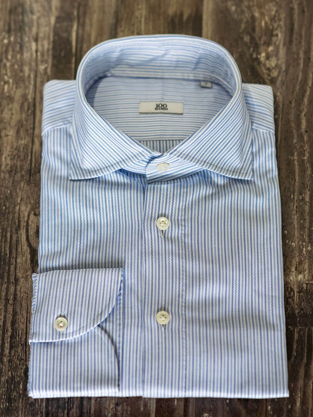 100 Hands Light Blue Striped Shirt