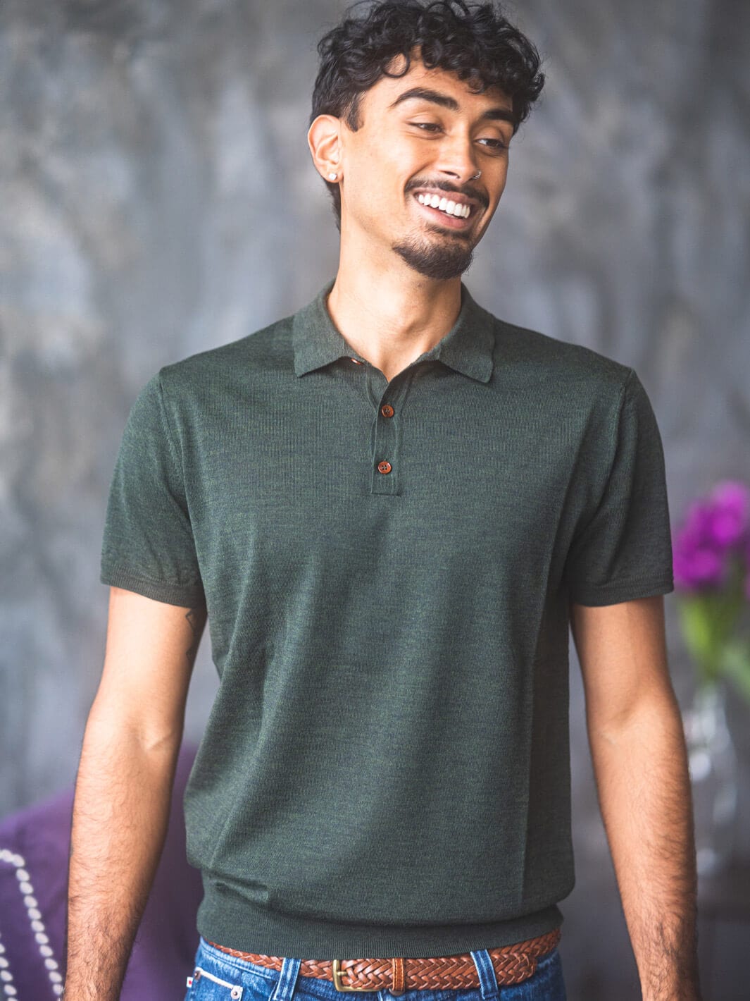 Wool polo shirt short sleeve Outlet