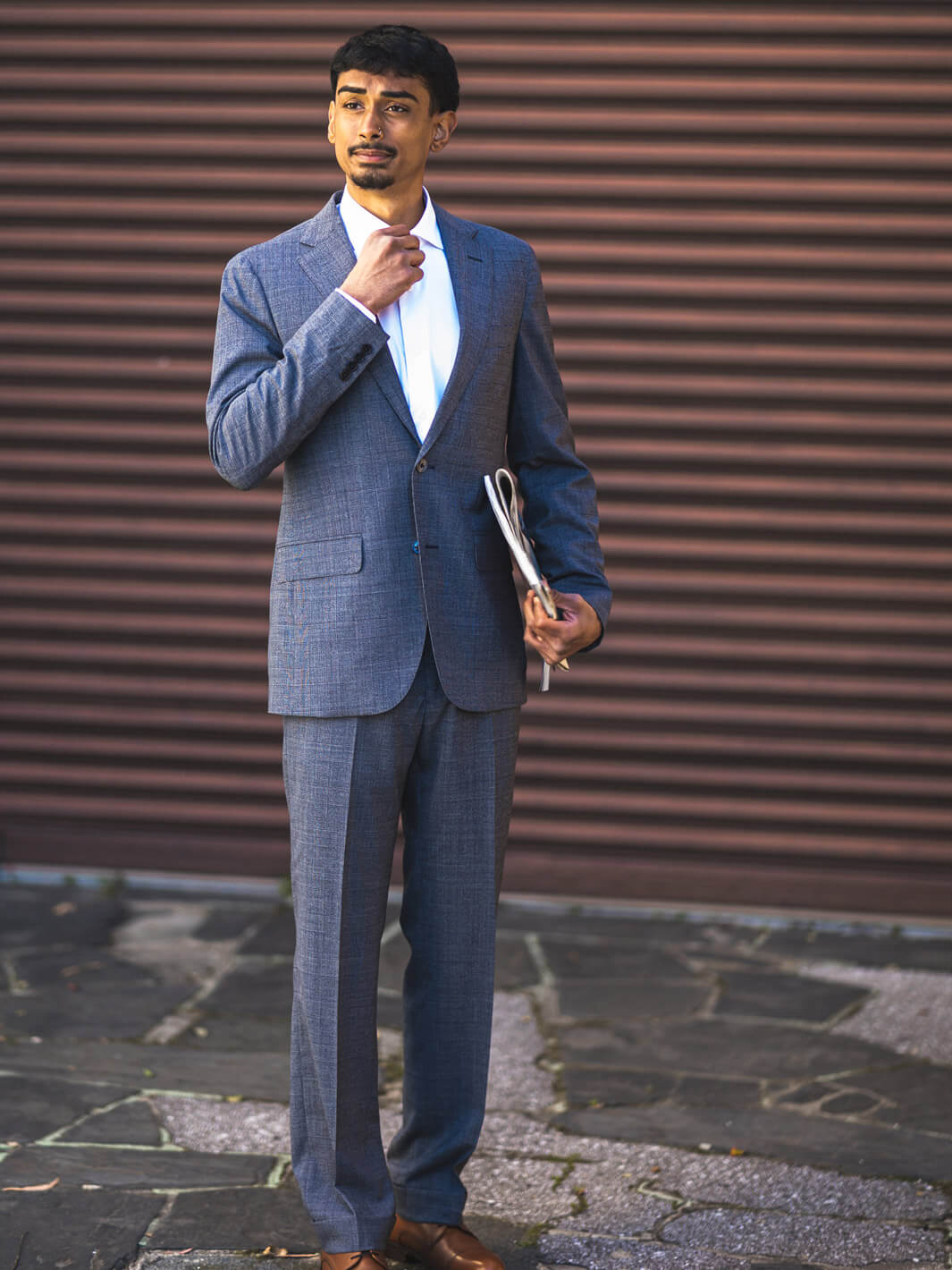 Steel Blue Glen Plaid Stretch Suit | Loro Piana Super 150s 36R US (46R EU) Steel Blue Glen Plaid Stretch Suit | Loro Piana Super 150s 36R US (46R EU)