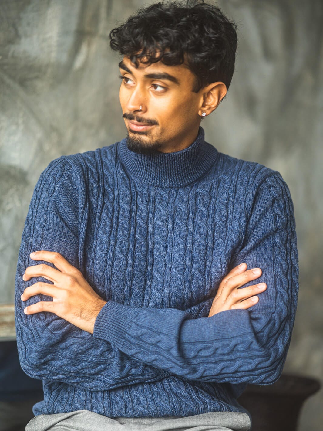 Blue Lupetto Cable Knit Sweater – Anatoly & Sons