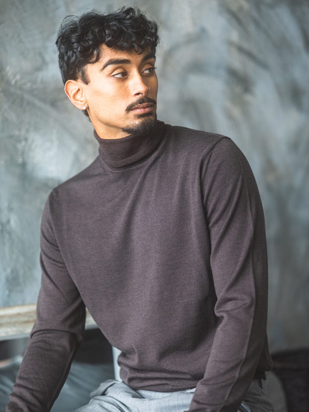Merino Turtleneck Sweater Chocolate - Main Image