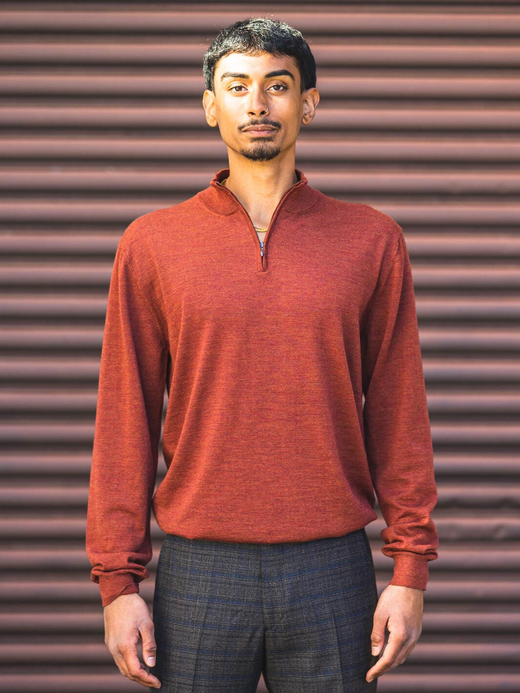 Rust Zip Neck Sweater | 100% Merino Wool – Anatoly & Sons