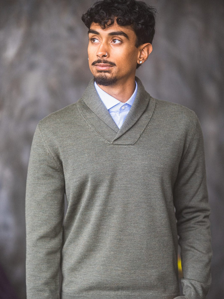 Anatoly & Sons Sweater Olive Green Shawl Sweater