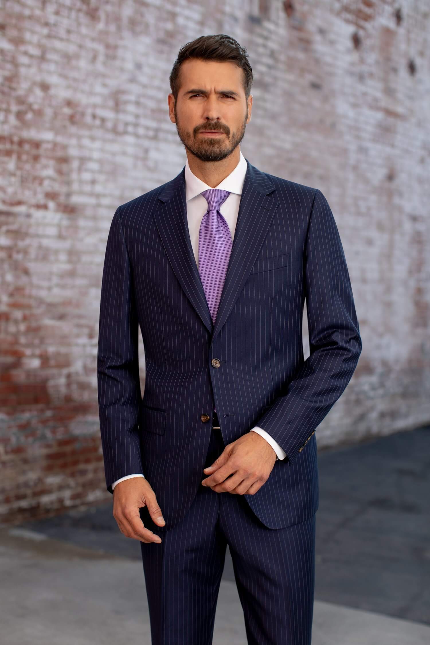 Wool Pinstripe Suit | Super 150s Modern Fit Blue / 46R US (56R EU) Wool Pinstripe Suit | Super 150s Modern Fit Blue / 46R US (56R EU)