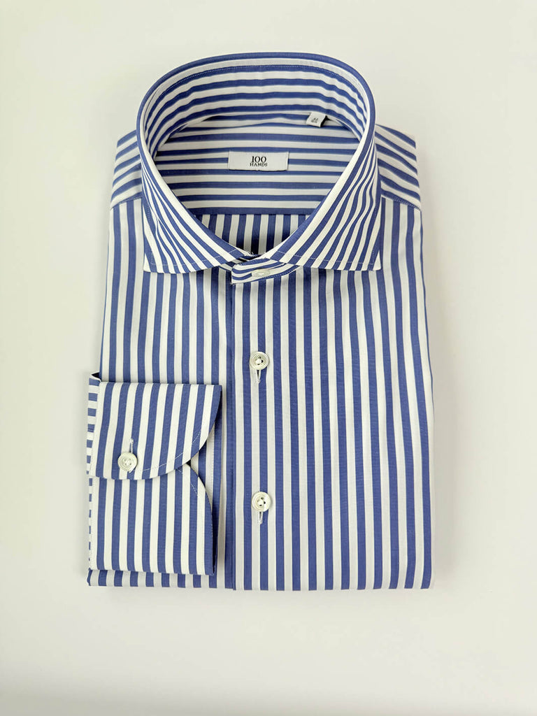 Blue Bold Stripe Cotton Dress Shirt