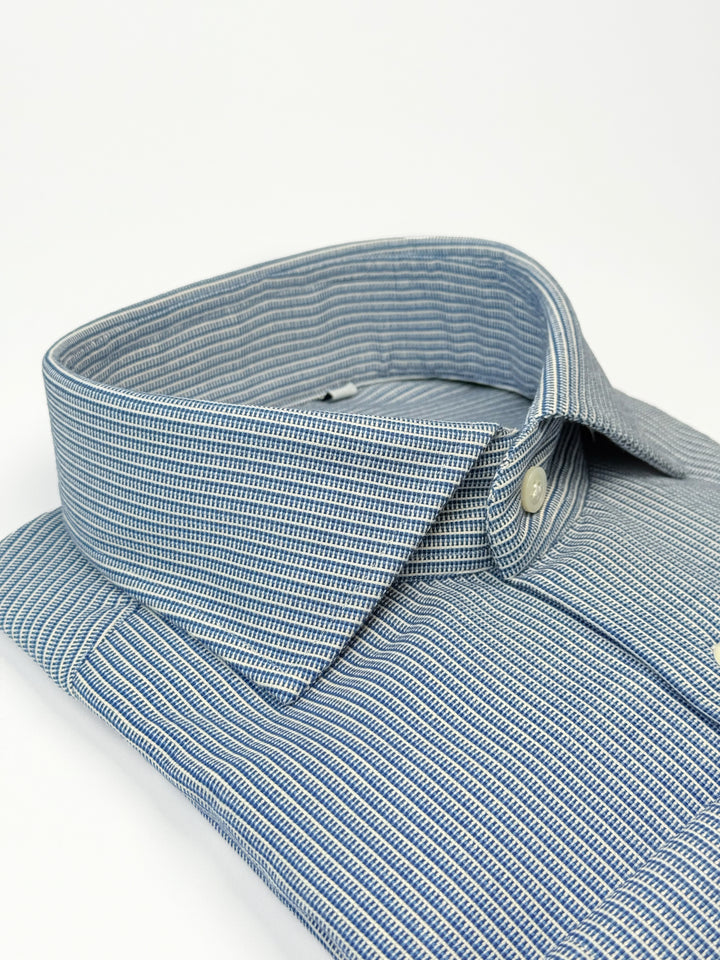Textured Stripe Cotton Shirt - Blue