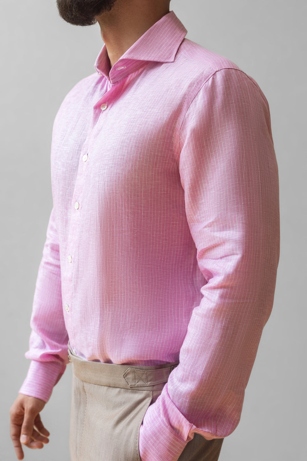 Lavender Pink Pinstripe Linen Dress Shirt
