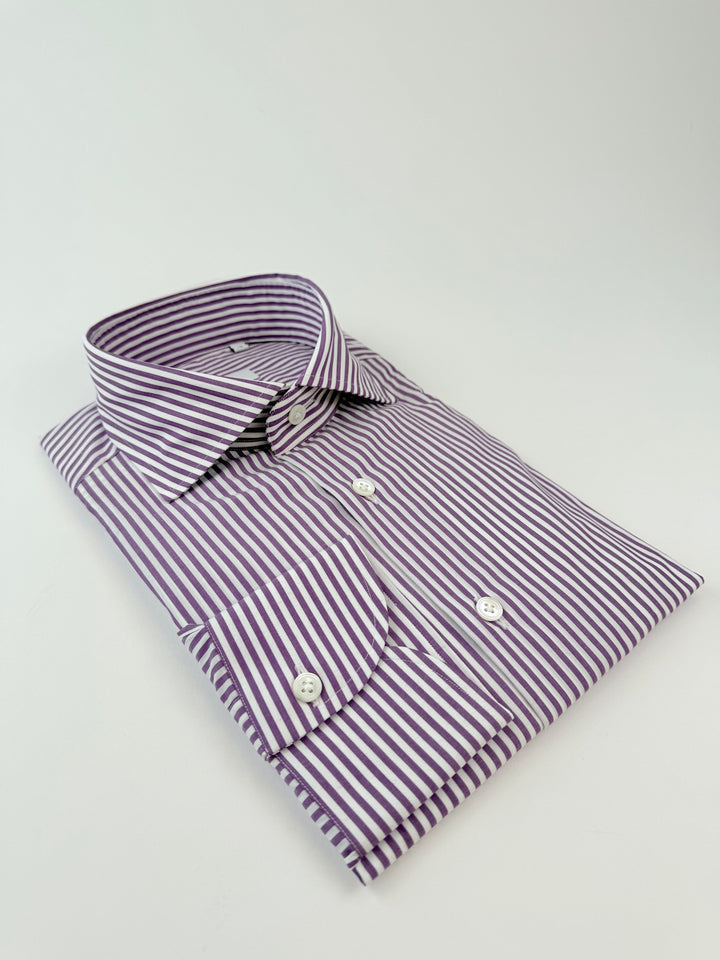 Bold Stripe Cotton Dress Shirt - Purple