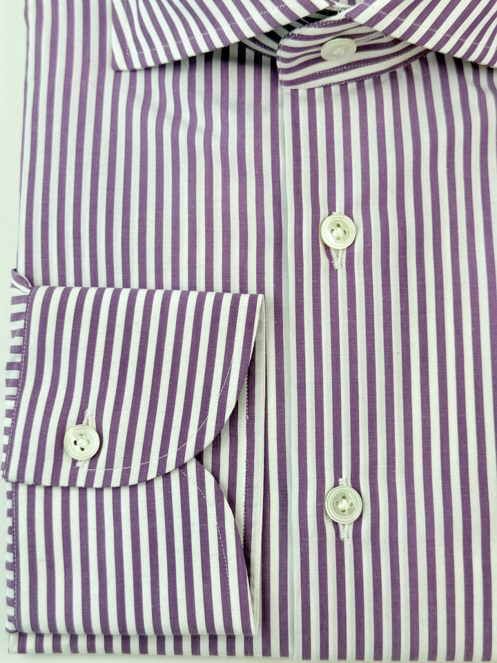 Bold Stripe Cotton Dress Shirt - Purple