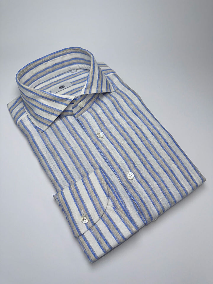 Bold Stripe Linen Oxford Shirt - Blue & Beige