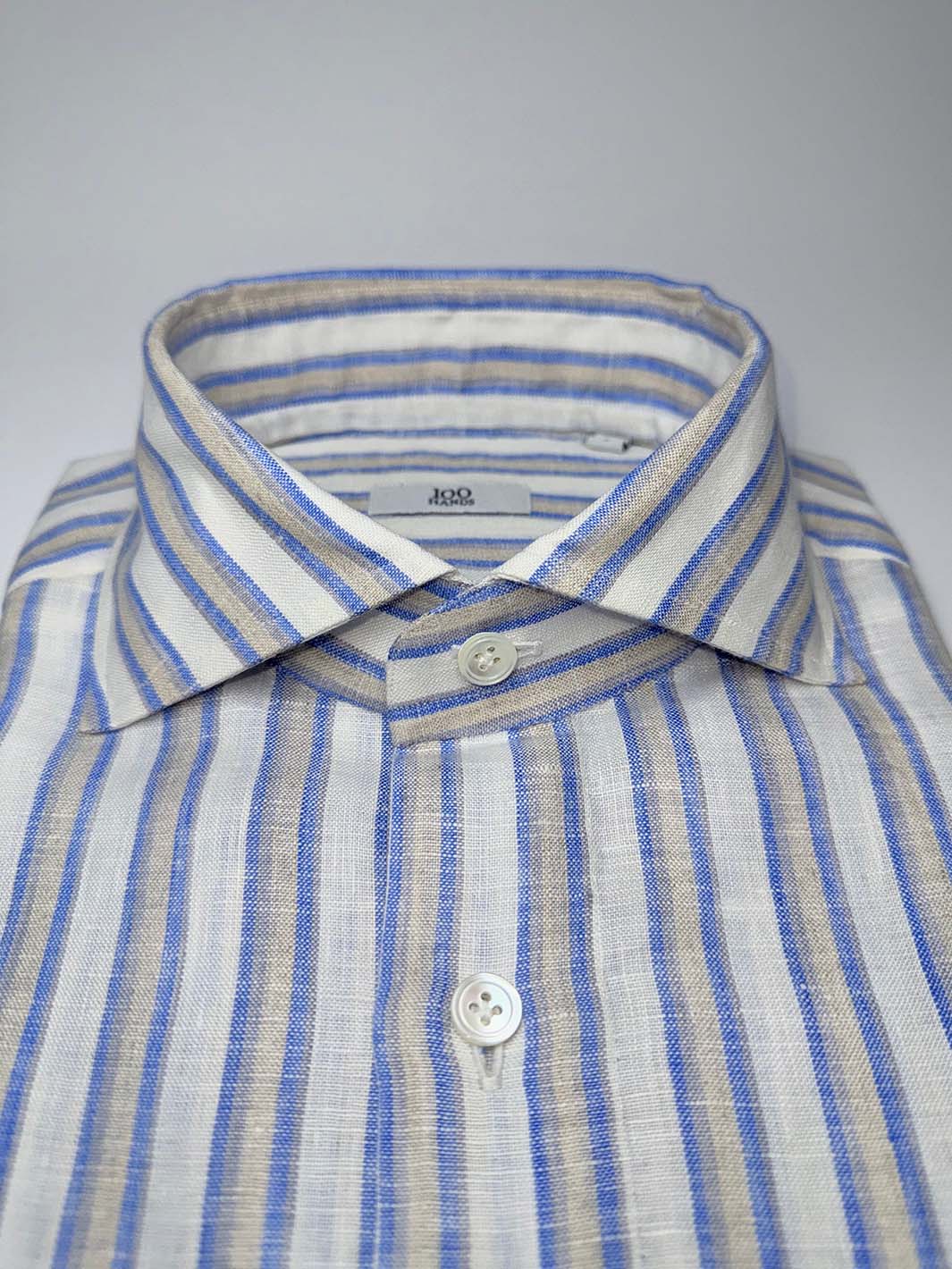 Bold Stripe Linen Oxford Shirt - Blue & Beige