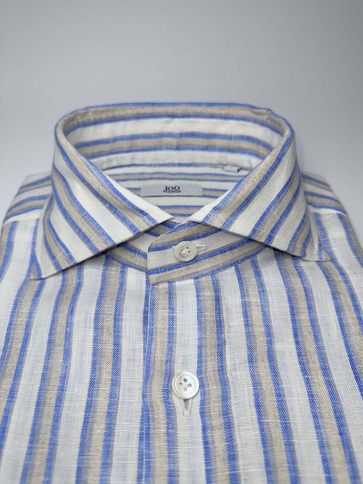 Bold Stripe Linen Oxford Shirt - Blue & Beige