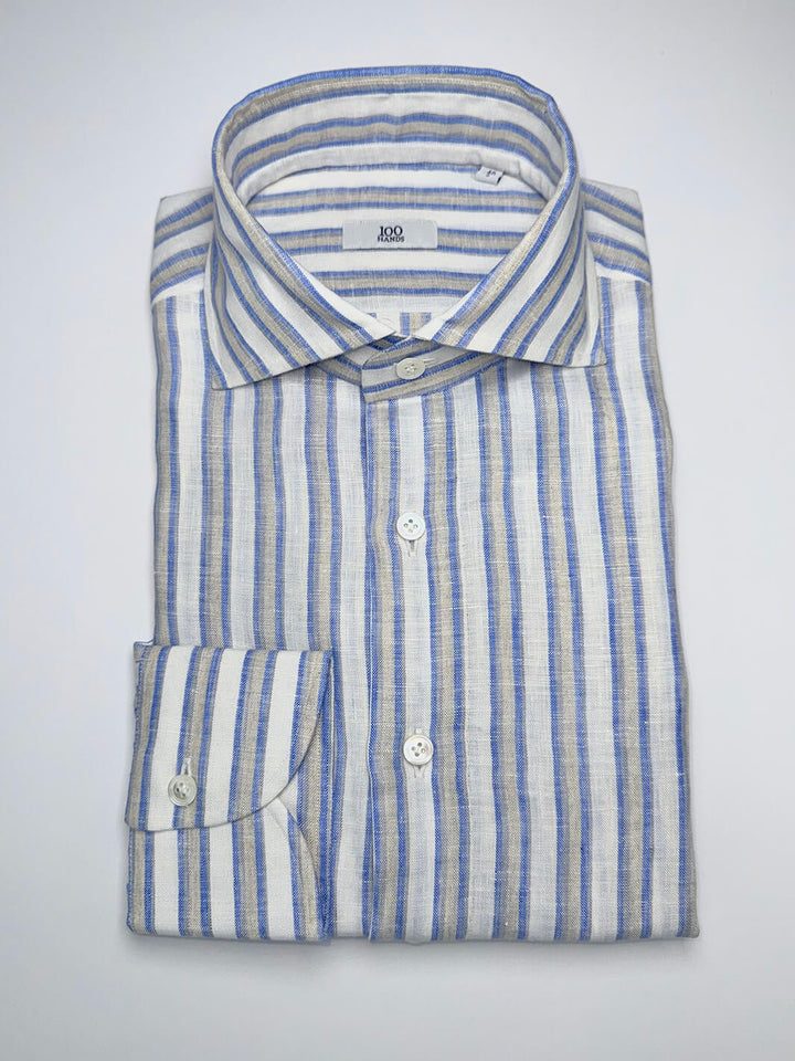 Bold Stripe Linen Oxford Shirt - Blue & Beige