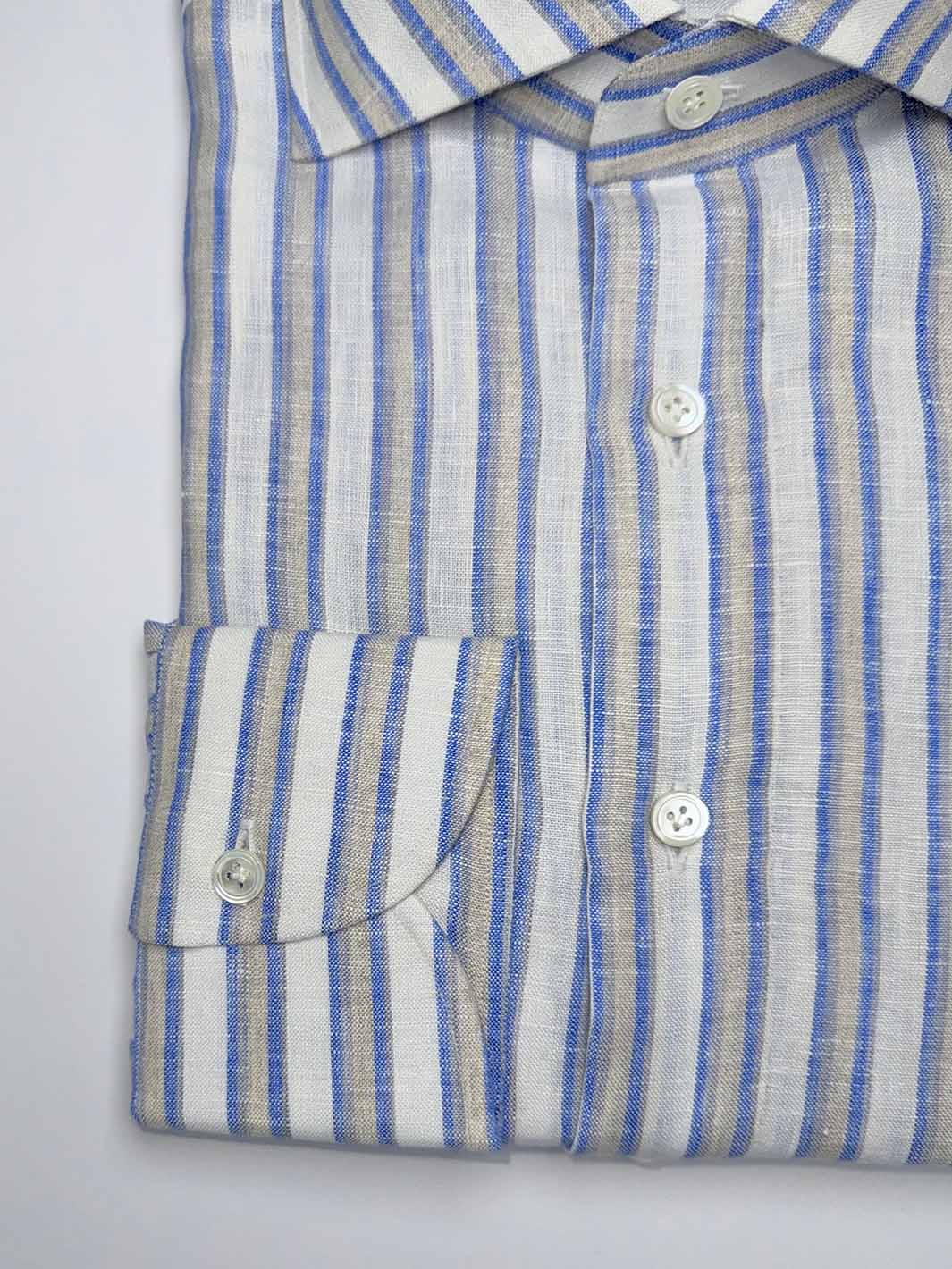 Bold Stripe Linen Oxford Shirt - Blue & Beige