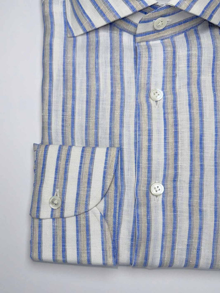 Bold Stripe Linen Oxford Shirt - Blue & Beige