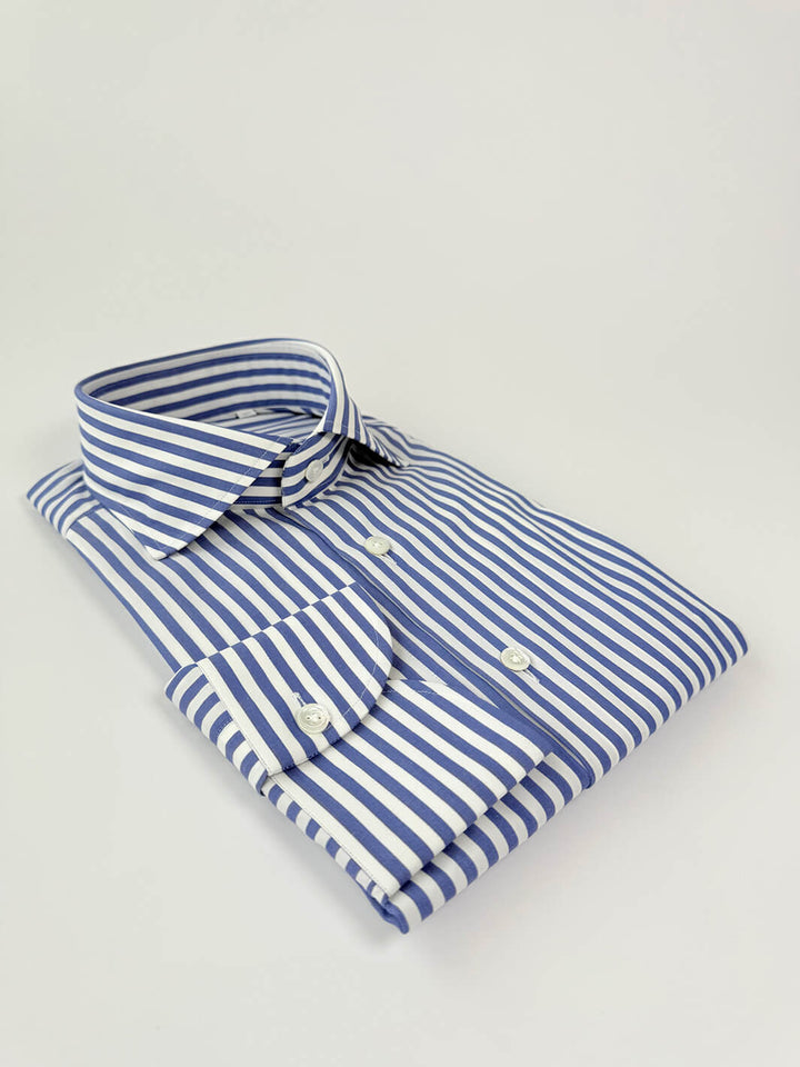 Bold Stripe Cotton Dress Shirt - Blue