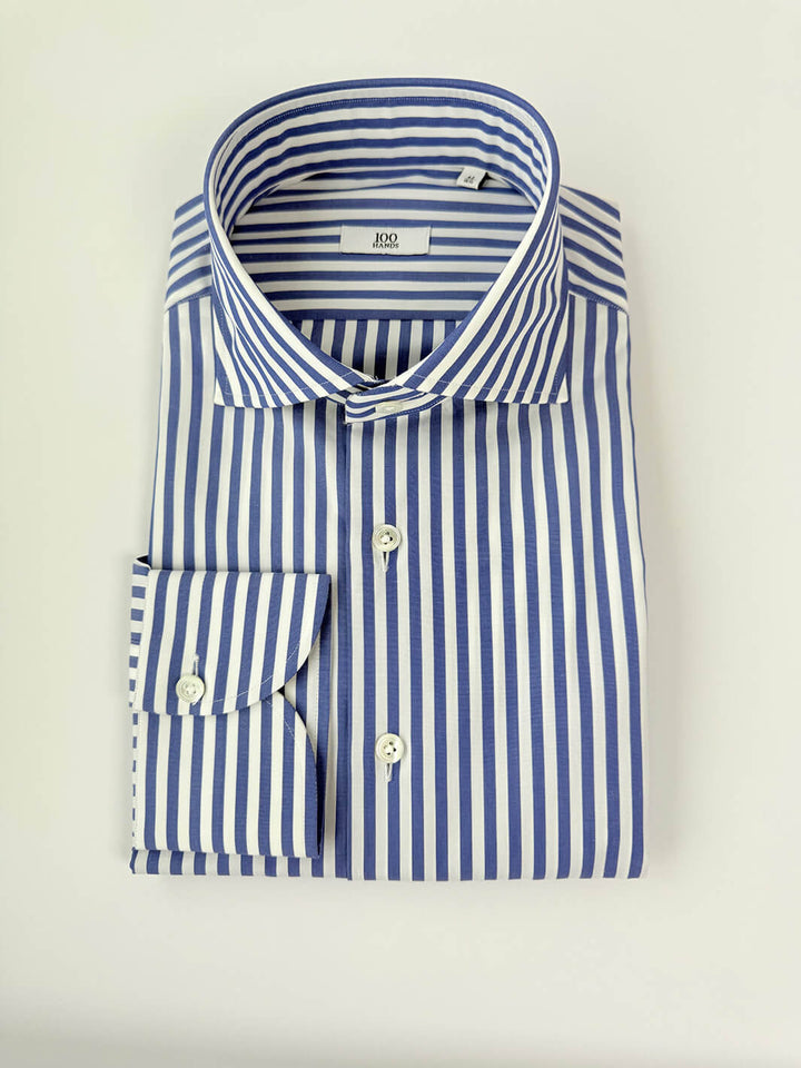 Bold Stripe Cotton Dress Shirt - Blue