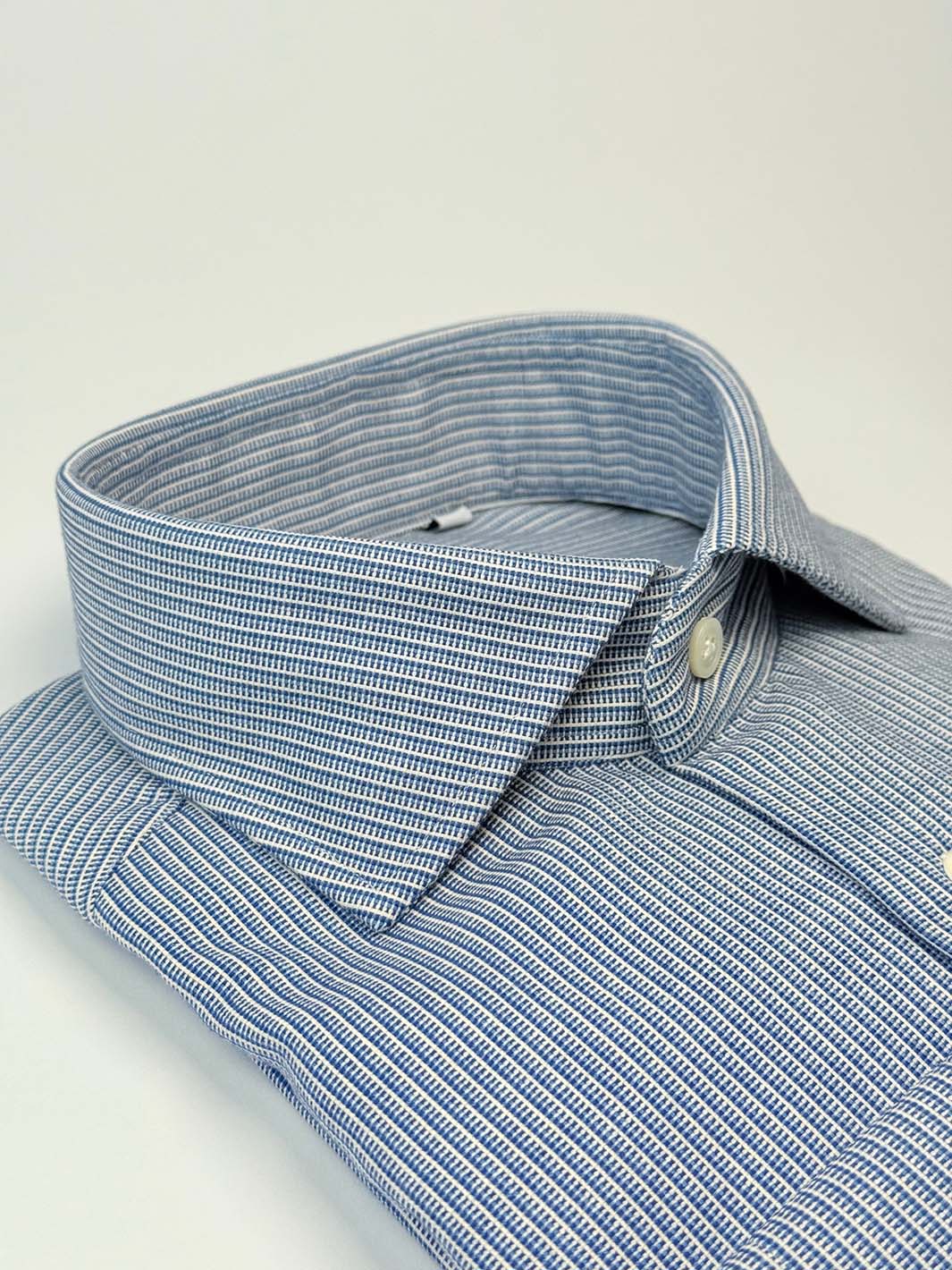 Blue Textured Stripe Cotton Shirt