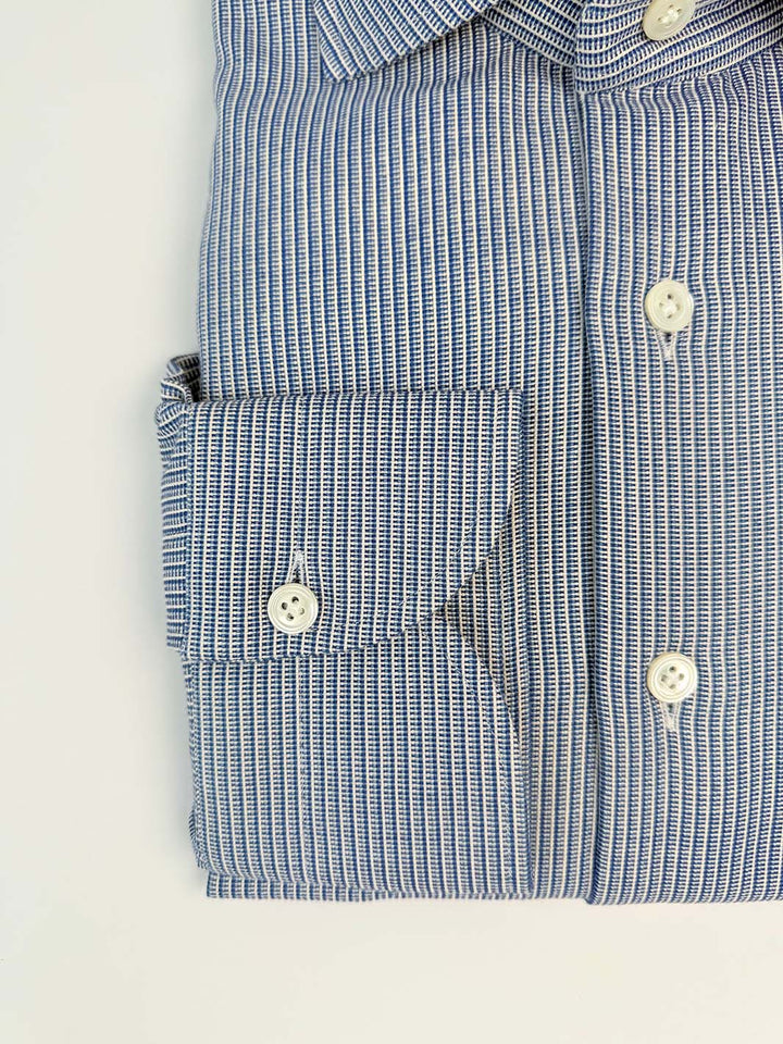 Blue Textured Stripe Cotton Shirt