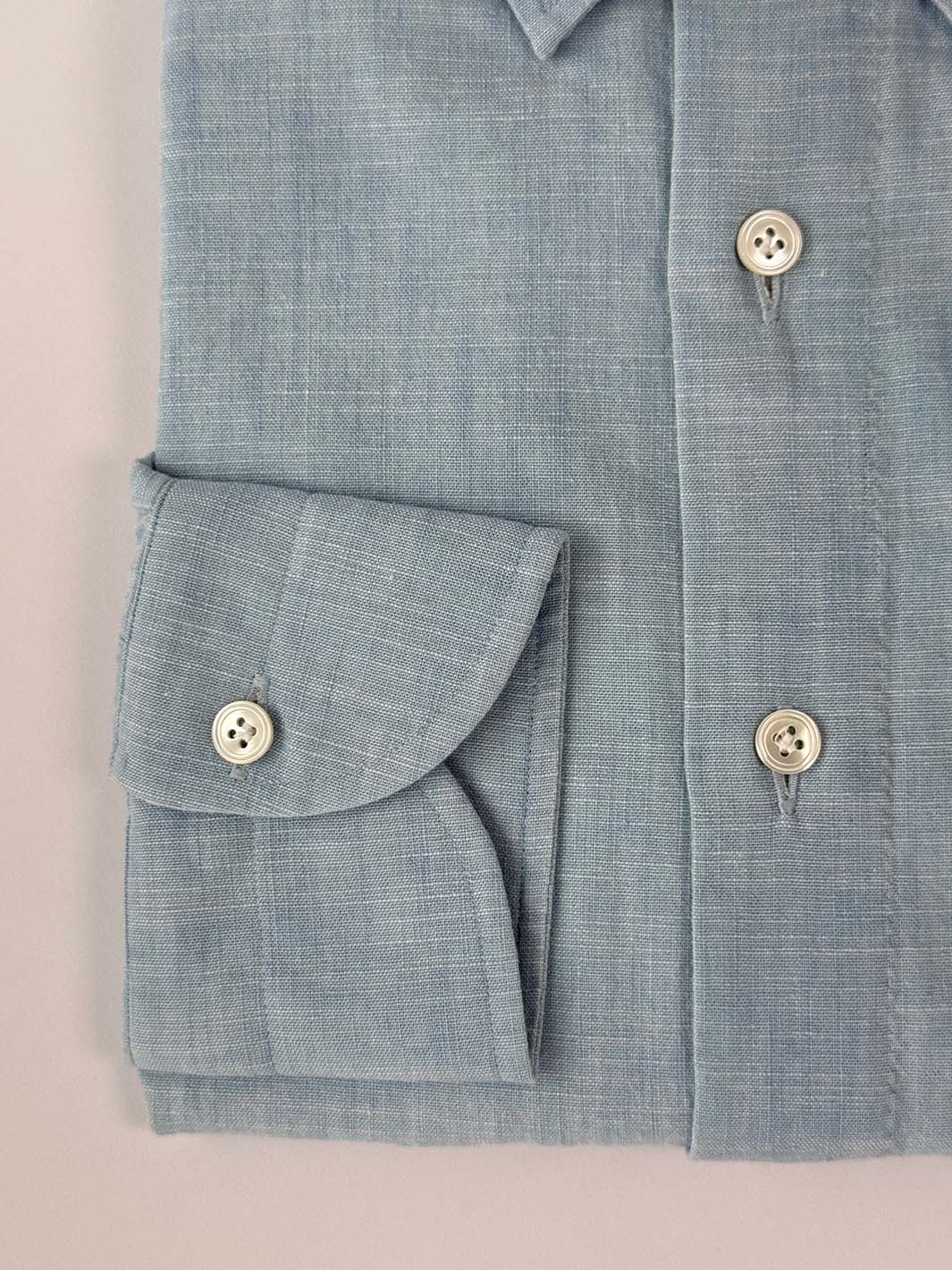 Dusty Blue Linen Button-Down Shirt 16 US (41 EU) / Slim Dusty Blue Linen Button-Down Shirt 16 US (41 EU) / Slim