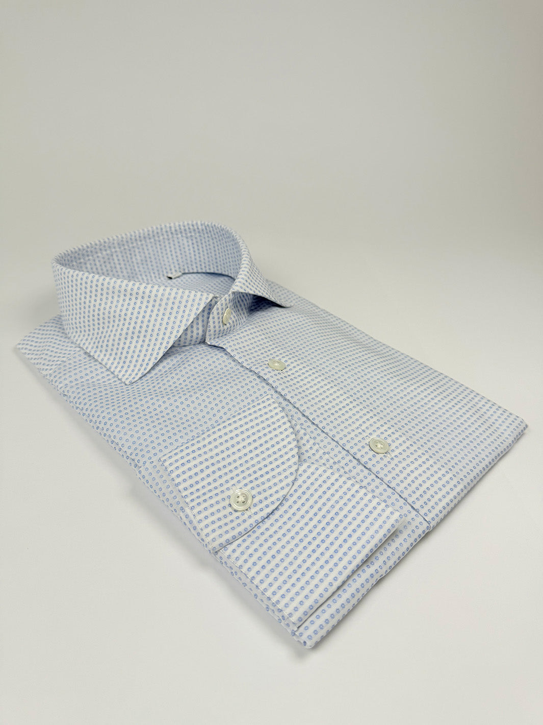 Micro-Floral Cotton Dress Shirt - Light Blue