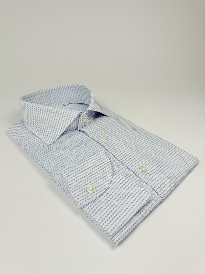 Micro-Floral Cotton Dress Shirt - Light Blue