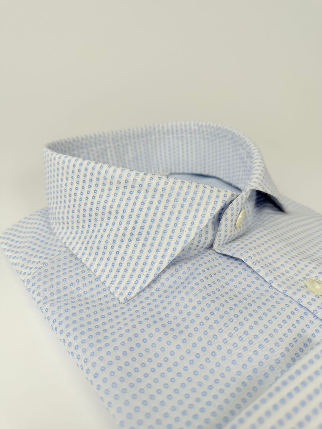 Micro-Floral Cotton Dress Shirt - Light Blue