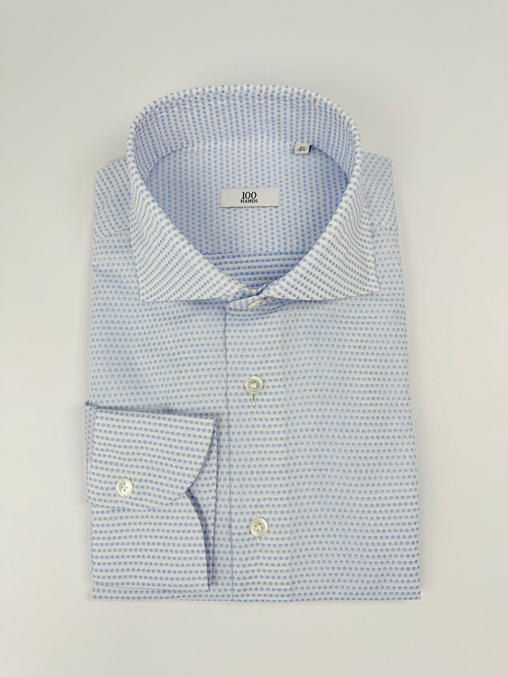 Micro-Floral Cotton Dress Shirt - Light Blue