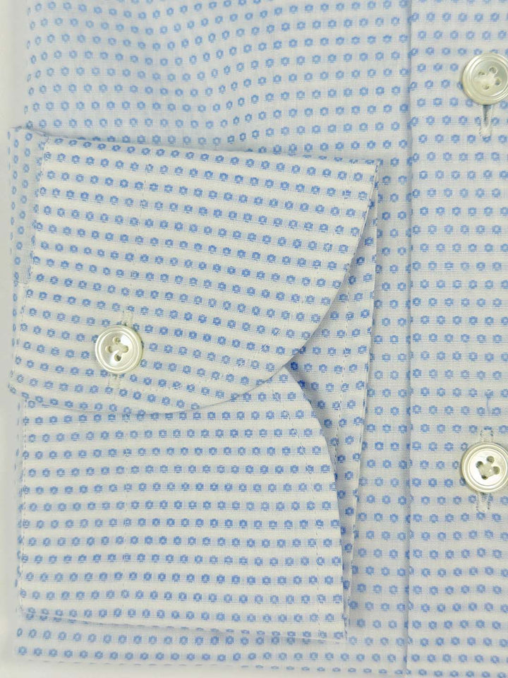 Micro-Floral Cotton Dress Shirt - Light Blue