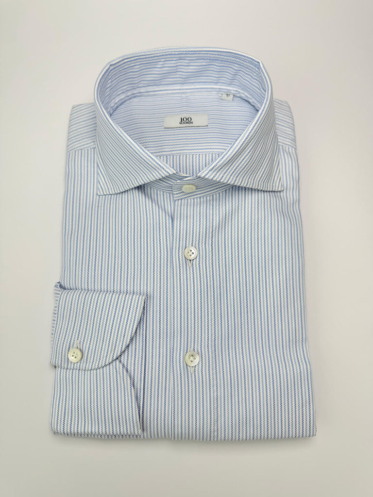 Multi-Blue Striped Cotton Dress Shirt