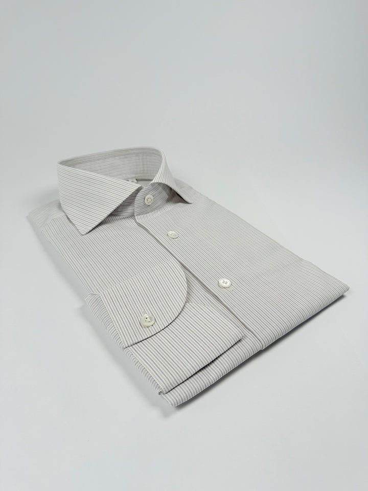 Pinstripe Cotton Dress Shirt - Off-White